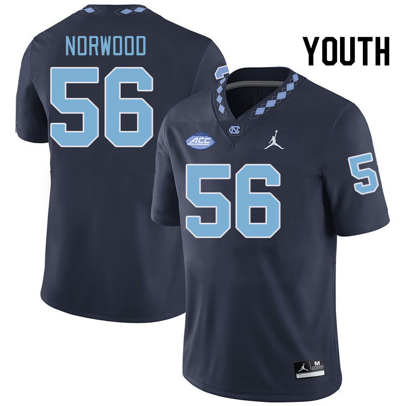 Youth #56 Jani Norwood North Carolina Tar Heels College Football Jerseys Stitched-Navy